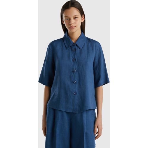 Benetton, Chemise Courte En Pur Lin, taille XS, Bleu - United Colors of Benetton - Modalova