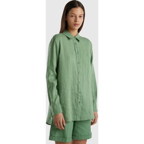 Benetton, Chemise Longue En Pur Lin, taille XS, Vert - United Colors of Benetton - Modalova