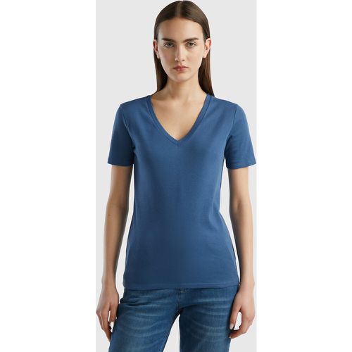 Benetton, T-shirt En Pur Coton Col V, taille L, Bleu Horizon - United Colors of Benetton - Modalova