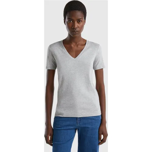 Benetton, T-shirt En Pur Coton Col V, taille L, Gris Clair - United Colors of Benetton - Modalova