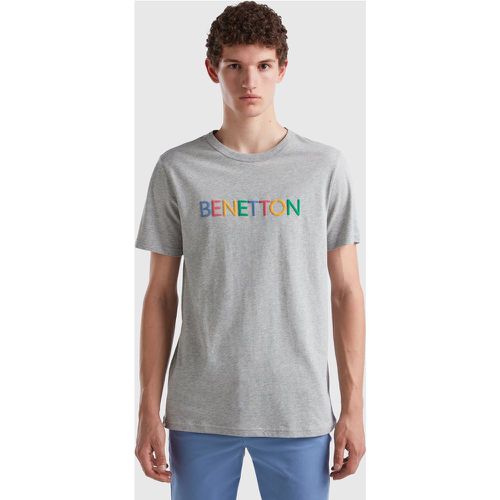 Benetton, T-shirt Gris En Coton Bio À Logo Multicolore, taille L, Gris Clair - United Colors of Benetton - Modalova