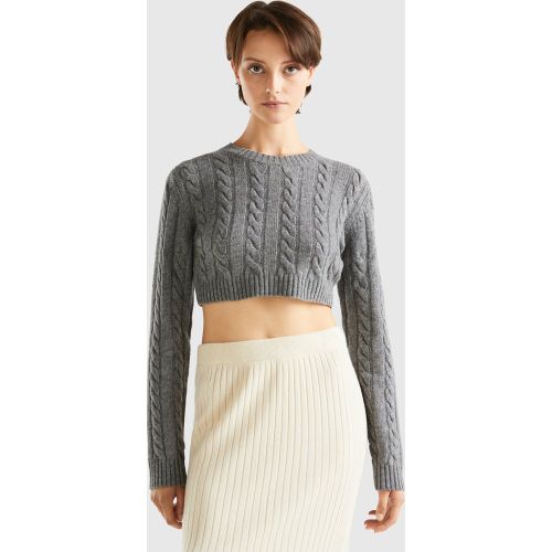 Benetton, Pull Cropped Torsadé, taille L, Gris Foncé - United Colors of Benetton - Modalova