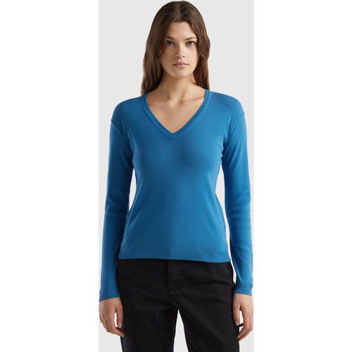 Benetton, Pull En Pur Coton À Col En V, taille S, Bleu - United Colors of Benetton - Modalova