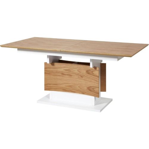 Table de repas avec rallonge ouverture papillon et pied central en bois placage chene et contour en laque blanche LIAGO et - 3S. x Home - Modalova