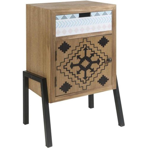 Table de chevet en bois avec imprimes Texan 1 porte 1 tiroir pieds métal MERIDA - 3S. x Home - Modalova