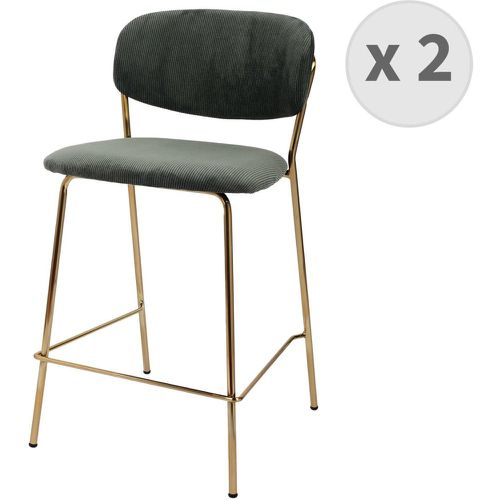 Lot de 2 chaises de bar Contemporain en tissu côtelé Sauge et métal doré brossé - 3S. x Home - Modalova