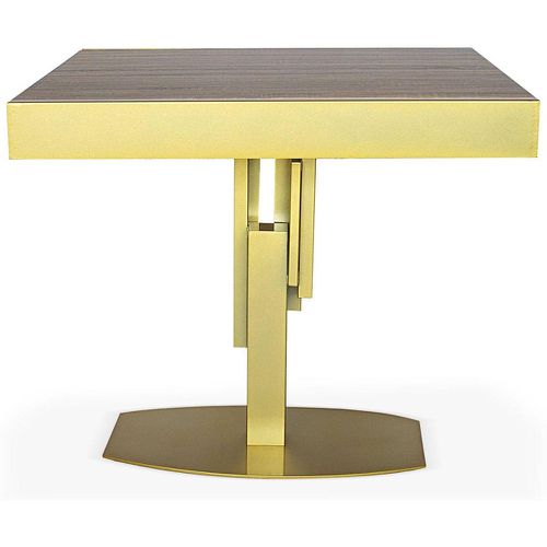 Table design carrée extensible 180cm Mealane pied central Or et Sonoma - 3S. x Home - Modalova