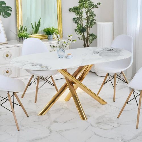 Table ovale Rusking Effet marbre et pieds croisés Métal doré - 3S. x Home - Modalova