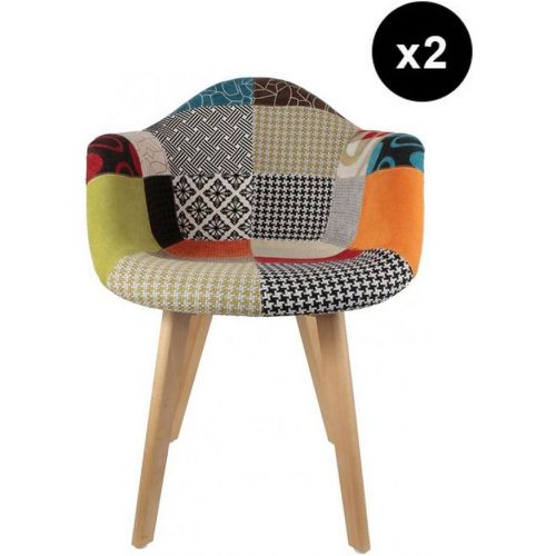 Lot de 2 chaises scandinaves avec accoudoir patchwork coloré FJORD - 3S. x Home - Modalova