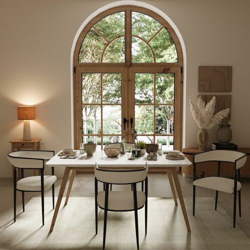 Chaise de salle à manger design en tissu bouclette Aurore blanche - POTIRON PARIS - Modalova