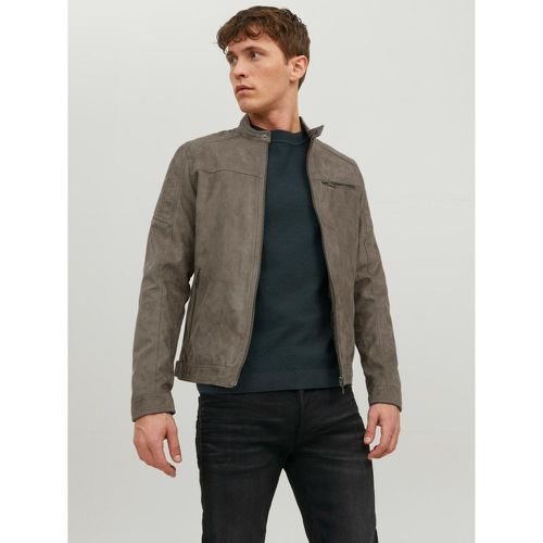 Veste de motard en simili-cuir Col motard Manches longues Gris Foncé - jack & jones - Modalova