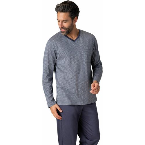 Pyjama long col V en coton Mercerisé - Eminence - Modalova