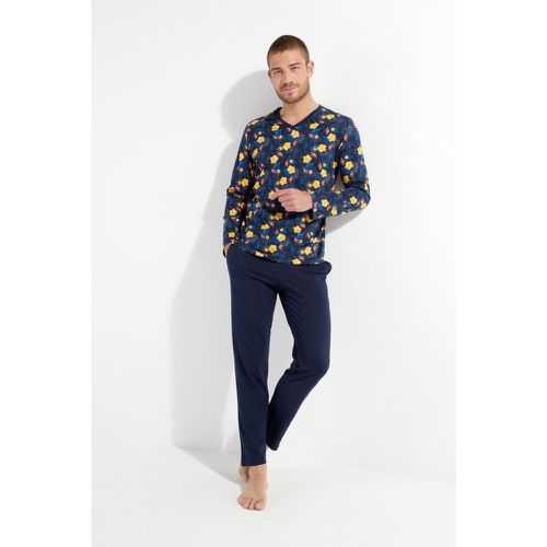 Pyjama pantalon marine + imprimé multicolore en coton - HOM - Modalova