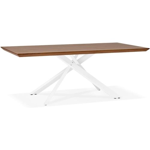 Table à diner 'WALABY' en bois finition Noyer avec pied central en x - ALTEREGO - Modalova