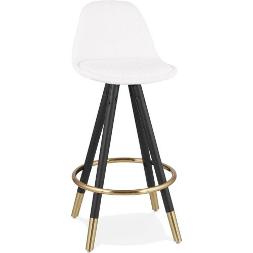 Tabouret snack mi-hauteur 'CLARISSE MINI' en tissu bouloché et 4 pieds en bois - ALTEREGO - Modalova
