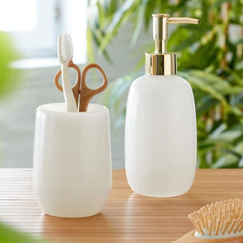 Set gobelet et distributeur de savon liquide en verre CLARION teinte blanche - Becquet - Modalova