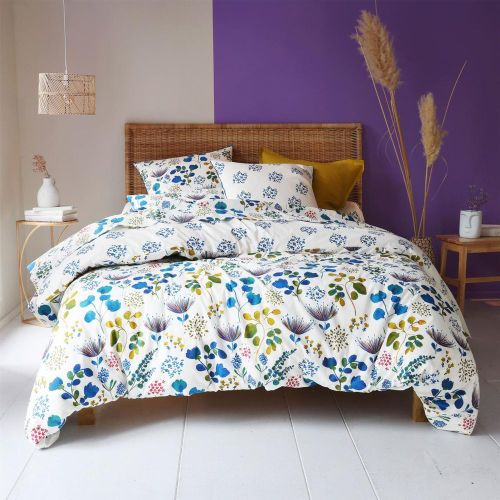 Housse de couette en coton motif floral bleu réversible - TANIA - Becquet - Modalova