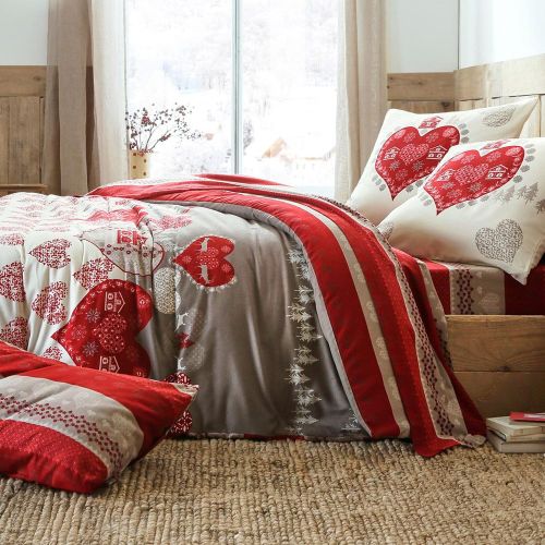 Housse de couette coton à motif coeur écru réversible - VALMOREL - Becquet - Modalova