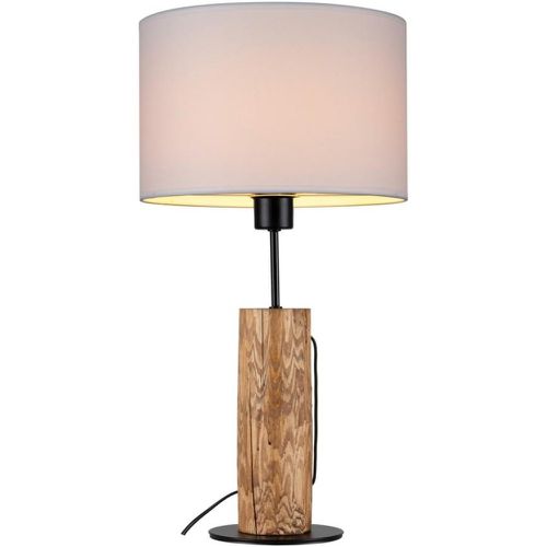 Lampe de Table Pino Pin teinté Brun Métal Noir Câble en Tissu Noir Abat-jour en Tissu - Britop Lighting - Modalova