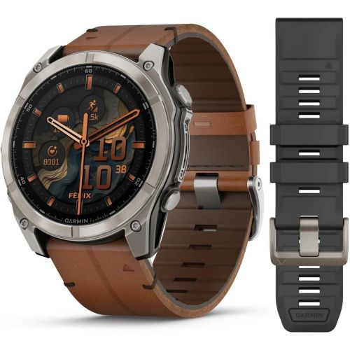 Montre Connectée - 010-02905-40 F?nix 8 Amoled - 51Mm - Sapphire, Titane, Carbon Gray Dlc Avec Bracelet Cuir + Bracelet Silicone Noir - Garmin - Modalova