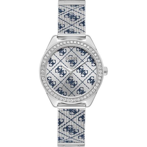 Montre Guess W1279L1 - CLAUDIA Boîtier acier brillant avec cristaux cadran argenté bleu bracelet maille milanaise acier bleu G-Link - Guess Montres - Modalova