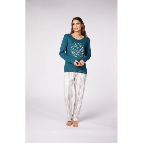 Pyjama Long Vert Imprimé/Blanc à Rayures Verticales Colorés - Dodo Homewear - Modalova