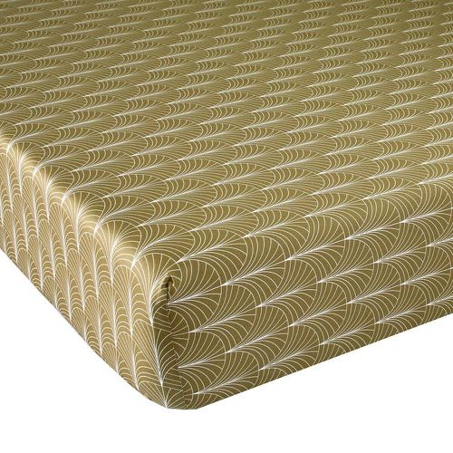 Drap Housse coordonné satin IMPERIAL Olive - bonnet 30 cm - Blanc des Vosges - Modalova