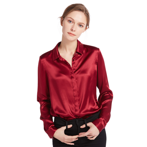 Chemise en soie boutonnée Rouge - LilySilk - Modalova