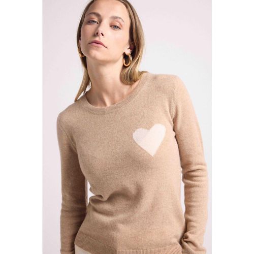 Pull col rond love heritage ZAPHIRA en cachemire new beige creme et c?ur blanc - Maison Héritage - Modalova