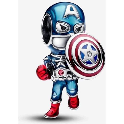 Charm Captain America en argent sterling zircons transparents et rouges, émail rouge et Marvel x - Pandora - Modalova