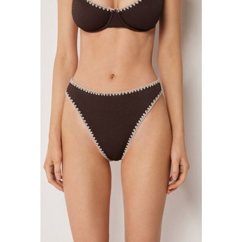 Bas de maillot brésilien taille haute Bicolor Embroidery Taille L - Calzedonia - Modalova