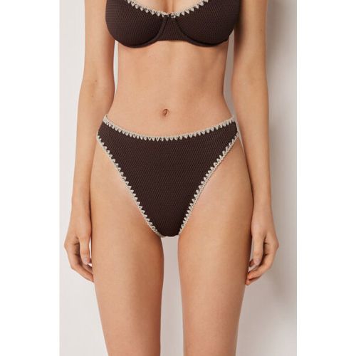 Bas de maillot brésilien taille haute Bicolor Embroidery Taille L - Calzedonia - Modalova