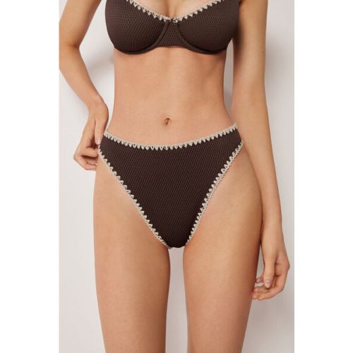 Bas de maillot brésilien taille haute Bicolor Embroidery Taille L - Calzedonia - Modalova