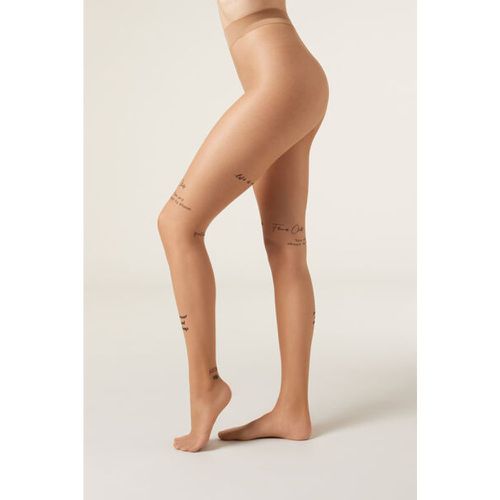 Collant transparent 20 deniers avec inscriptions effet tatouage Taille M/L - Calzedonia - Modalova