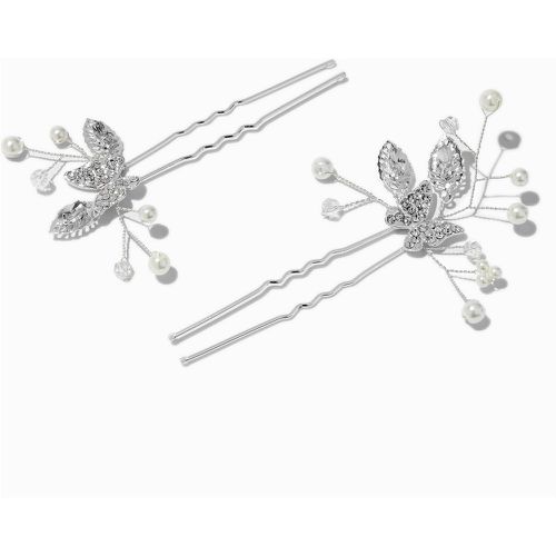 Épingles à cheveux bouquet de fleurs plat perles d'imitation et papillon en strass couleur argentée - Lot de 2 - Claire's - Modalova