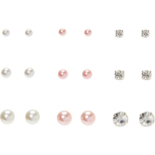 Clous d’oreille de différentes tailles avec perles d'imitation couleur - Lot de 9 - Claire's - Modalova