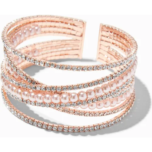 Bracelet manchette avec perles d’imitation et strass couleur doré - Claire's - Modalova