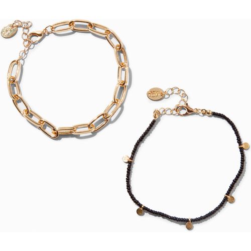Bracelets en chaîne perlée et maillons trombone couleur dorée - Lot de 2 - Claire's - Modalova