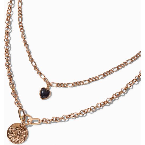 Collier multi-rangs superposés cœur et pièce lion couleur dorée - Claire's - Modalova