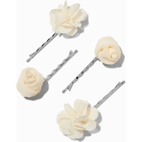 Pinces à cheveux perles d'imitation et fleurs en tulle couleur ivoire - Lot de 4 - Claire's - Modalova