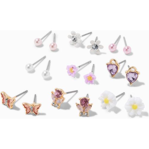 Clous d'oreilles floraux avec perles d’imitation - Lot de 9 - Claire's - Modalova