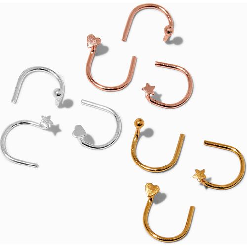 Clous de nez 0,6 mm en forme de U avec motifs boules, cœurs, étoiles en couleur argentée et métaux mixtes - Lot de 9 - Claire's - Modalova