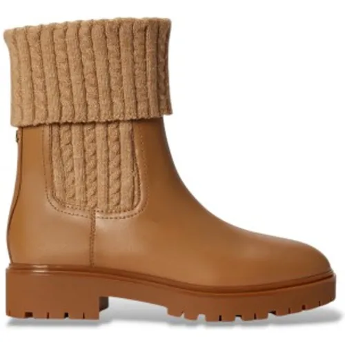 P17088002 Bottine Allyson en cuir de veau et tricot camel (40), , 1 à 3 cm, 3 à 5 cm, Aucun, Casuel - Lauren Ralph Lauren - Modalova
