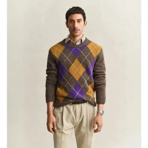 Pull à losanges marron (S), Casuel, Laine Recycle - Gant - Modalova