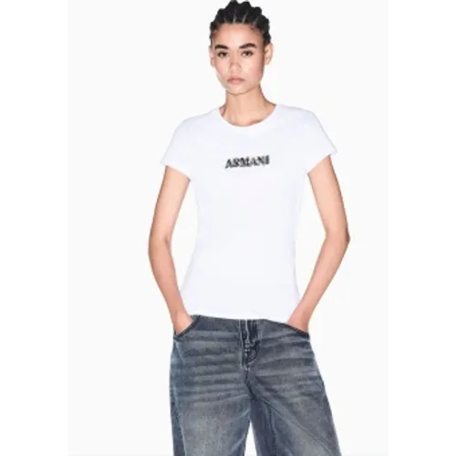 XW002550AF10356U0002 Tee-shirt Up For Party avec strass (XS), Casuel, Coton, Manche courte - A|X Armani Exchange - Modalova
