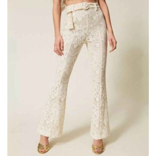 TT2314 Pantalon évasé en dentelle avec ceinture (42), Casuel, Coton - Twinset - Modalova