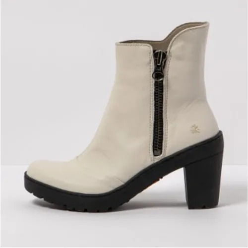 ZZ003_020 Bottines en cuir glacé - Hauteur du talon : 7,5cm (41), Beige, Fermeture éclair, Casuel - ART - Modalova