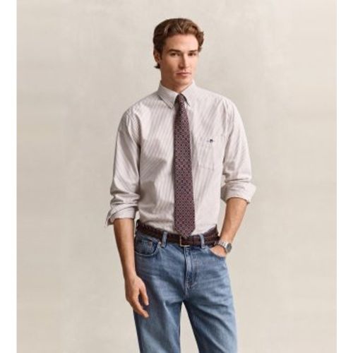 Chemise Oxford Regular Fit rayures (S), Casuel, Coton, Classique, Manche longue, Taupe - Gant - Modalova