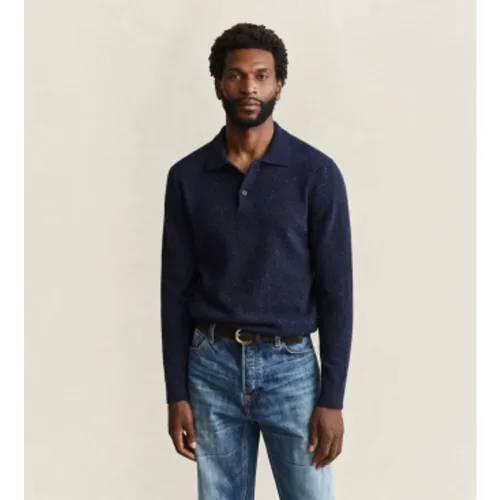 Pull col polo en mélange de laine avec neps (M), Casuel, Manche longue, Laine Recycle - Gant - Modalova