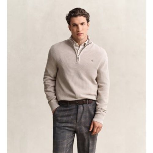 Pull en coton avec demi-fermeture éclair et texture (S), Casuel, Le coton biologique - Gant - Modalova